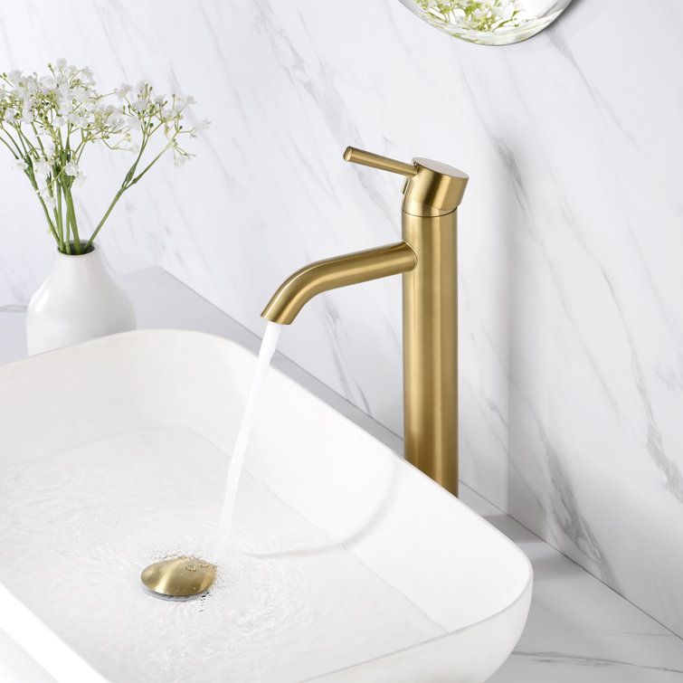 Brushed Gold Single Handle Vessel Sink Faucet with Drain