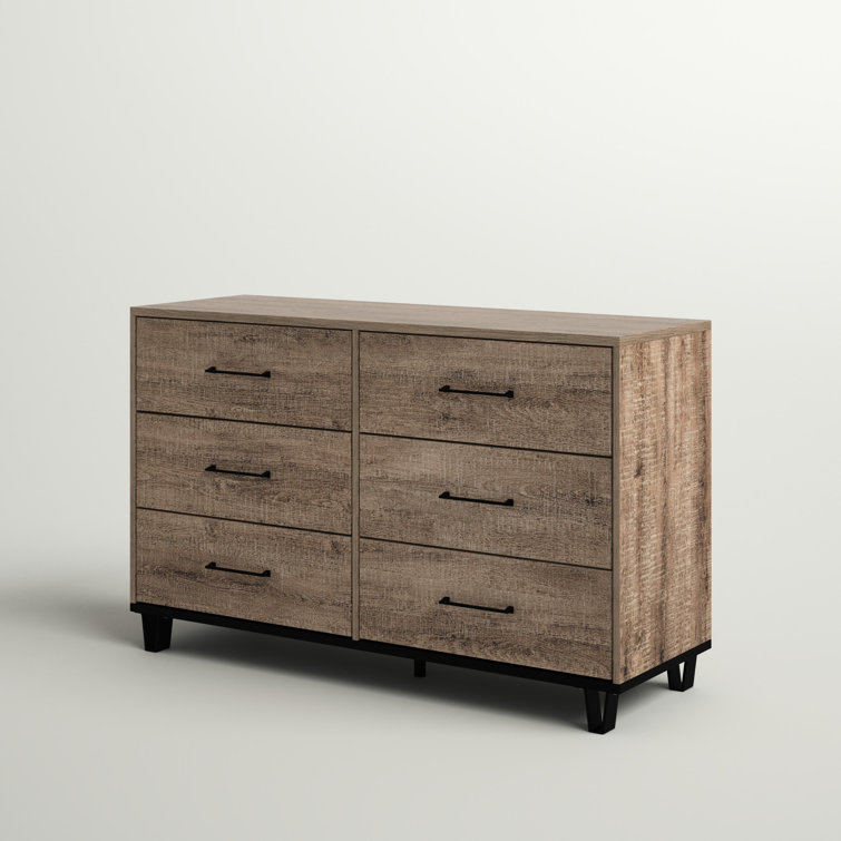 Weathered Oak Farmhouse Double Dresser with Metal Accents