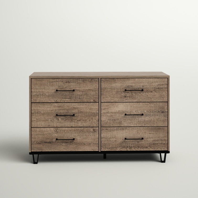 Weathered Oak Farmhouse Double Dresser with Metal Accents