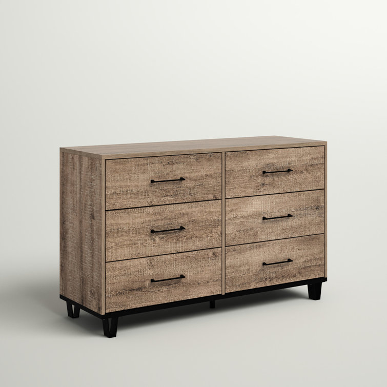 Weathered Oak Farmhouse Double Dresser with Metal Accents