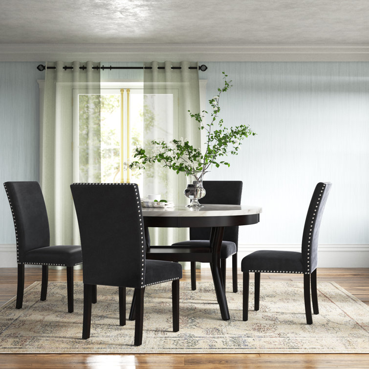 Celeste 5-Piece Black Faux Marble Dining Set with Velvet Chairs
