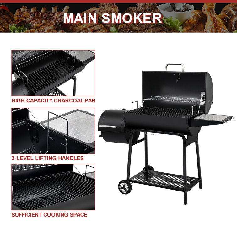 Royal Gourmet 54" Black Barrel Charcoal Grill with Smoker