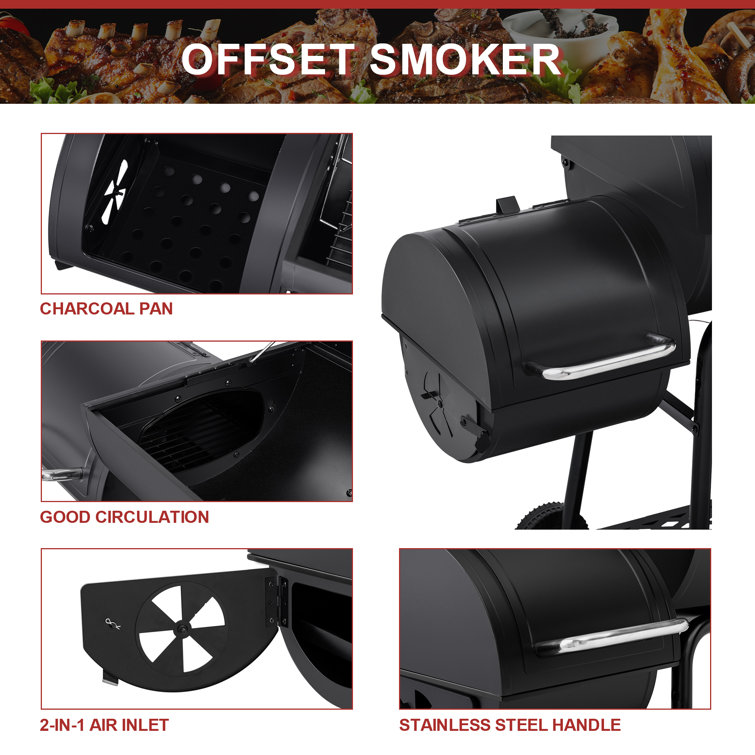 Royal Gourmet 54" Black Barrel Charcoal Grill with Smoker