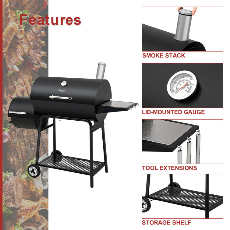 Royal Gourmet 54" Black Barrel Charcoal Grill with Smoker