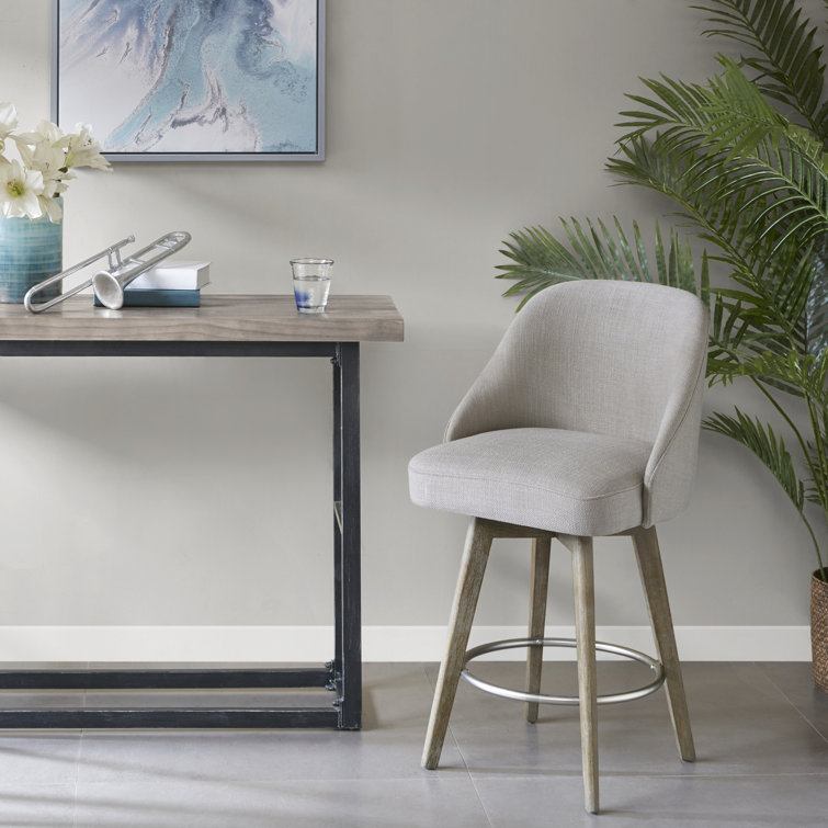 Elegant Reclaimed Grey Swivel Counter Stool with Metal Ring Footrest