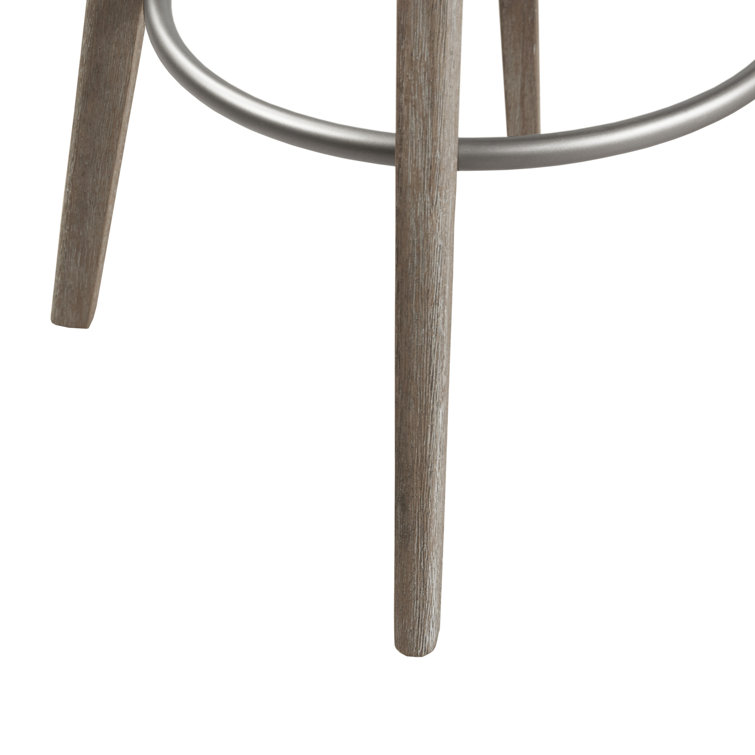 Elegant Reclaimed Grey Swivel Counter Stool with Metal Ring Footrest