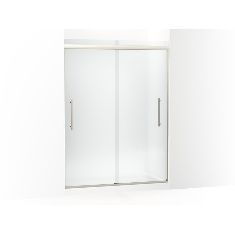 Pleat Frameless Sliding Shower Door with Frosted Glass and Brushed Nickel Frame