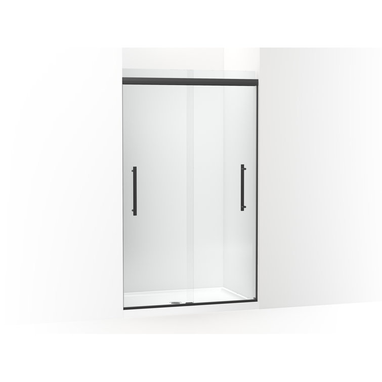 Matte Black Frameless Sliding Shower Door with Clear Glass Panels