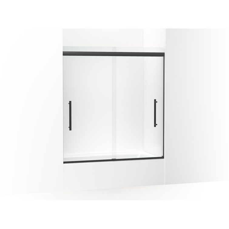 Pleat 63-9/16" Frameless Sliding Bath Door with Crystal Clear Glass and Matte Black Frame