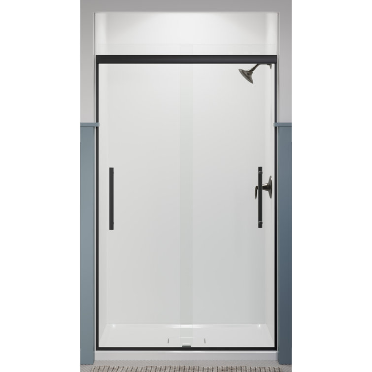Matte Black Frameless Sliding Shower Door with Clear Glass Panels