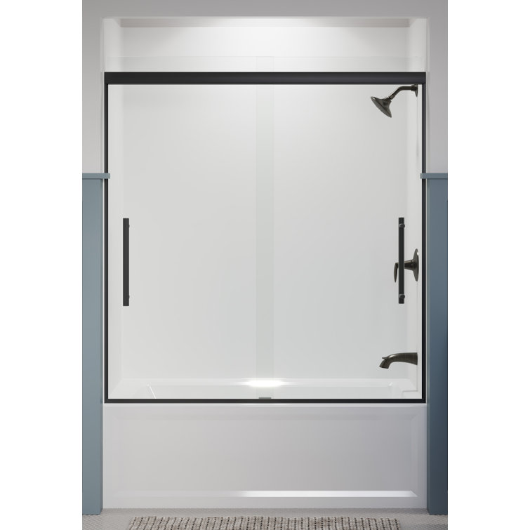 Pleat 63-9/16" Frameless Sliding Bath Door with Crystal Clear Glass and Matte Black Frame