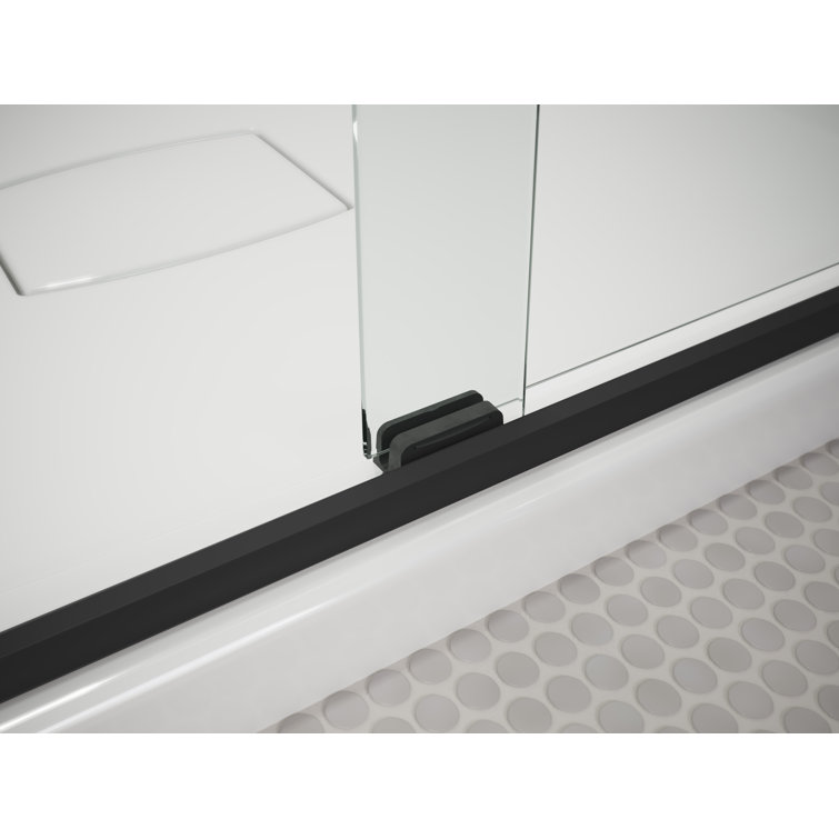 Pleat 63-9/16" Frameless Sliding Bath Door with Crystal Clear Glass and Matte Black Frame