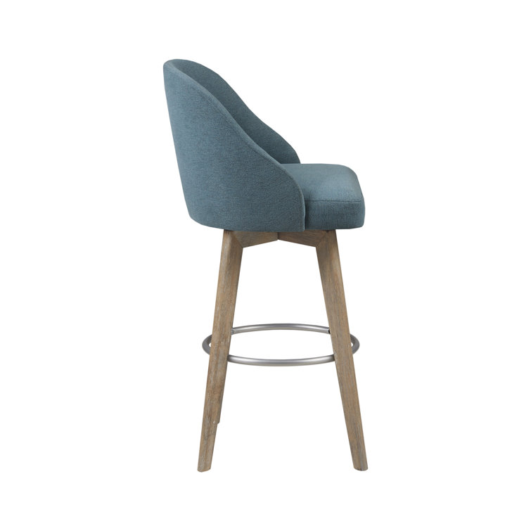 Blue Swivel Counter Stool with Wood Legs