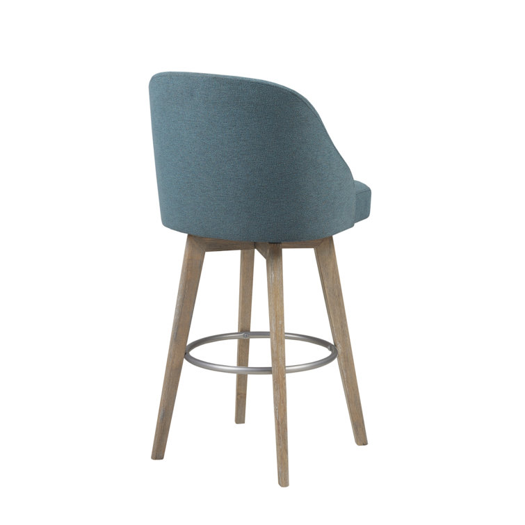 Blue Swivel Counter Stool with Wood Legs