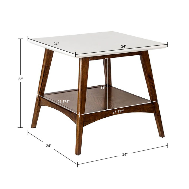 Avenu Mid-Century Off-White and Pecan Square End Table