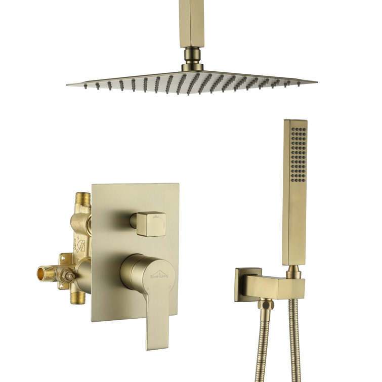 Brushed Gold Dual Square Ceiling Mount Rain Shower System