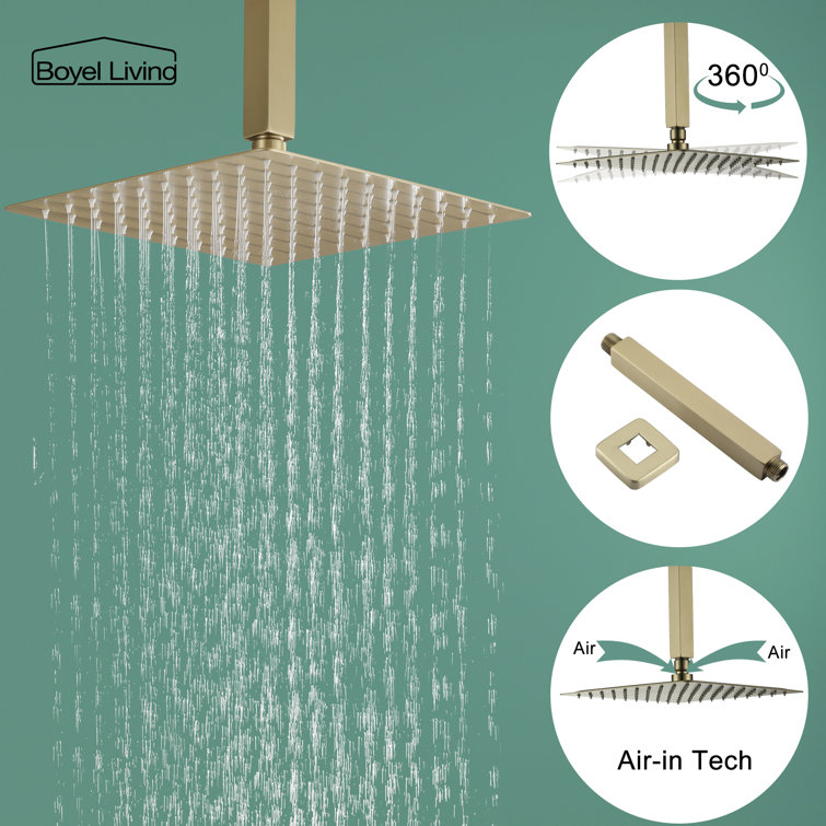 Brushed Gold Dual Square Ceiling Mount Rain Shower System