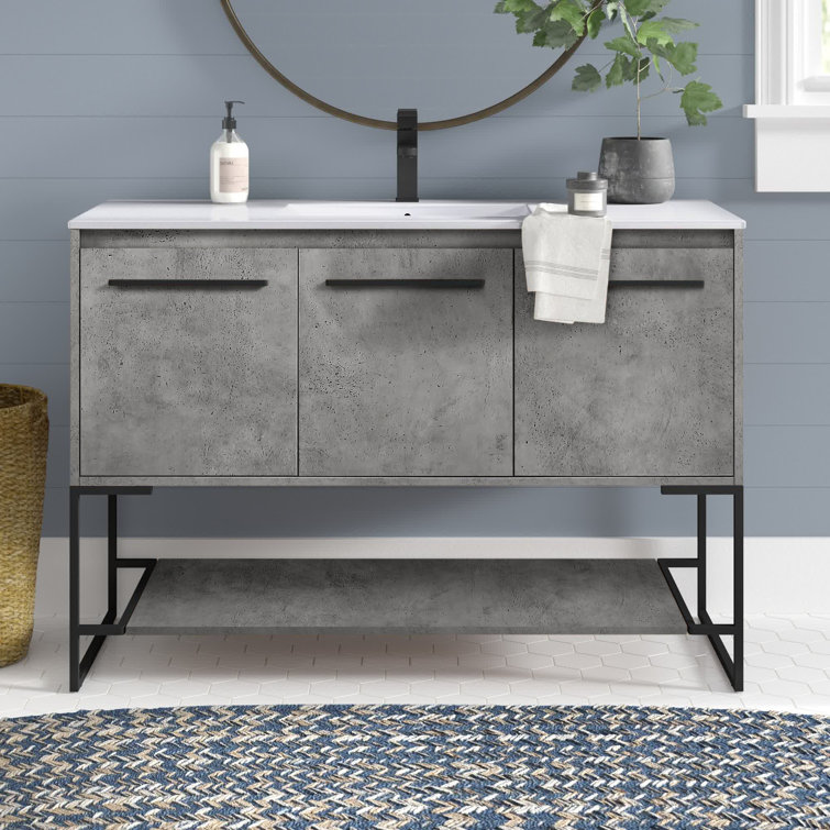 Concrete Gray 48'' Single Bathroom Vanity with Porcelain Top