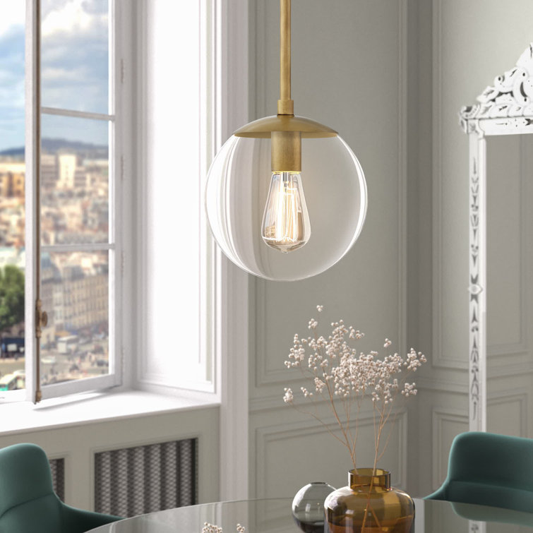 Heritage Brass Clear Globe Pendant Light with Adjustable Height