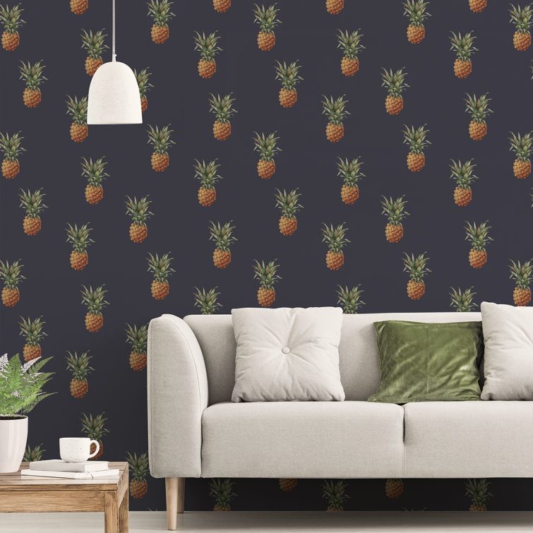 Navy Vinyl Pineapple Motif Wallpaper Roll