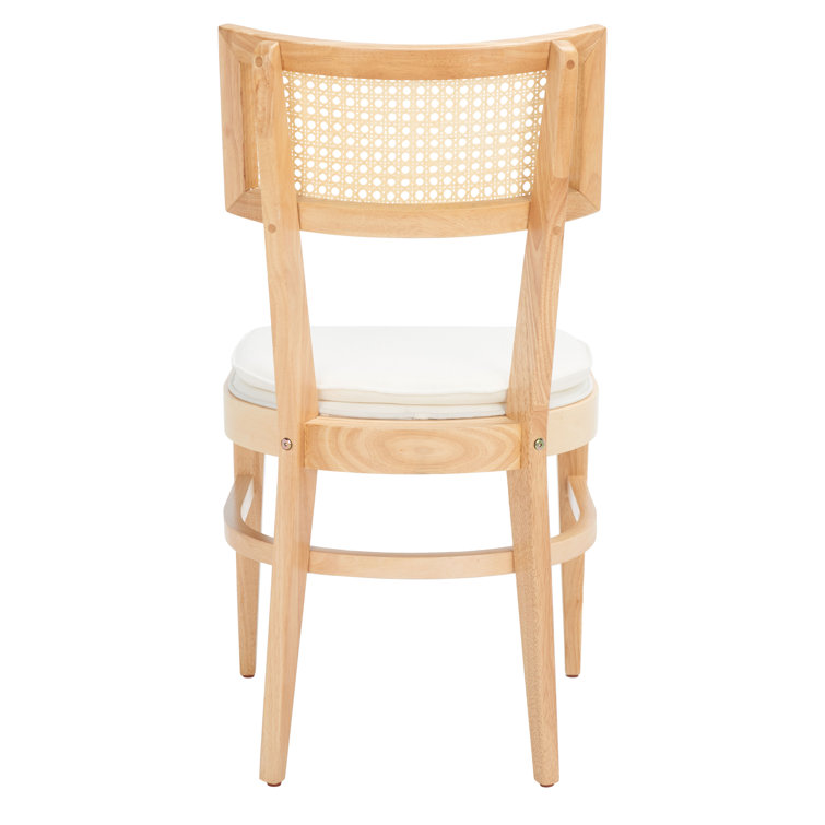 Natural Rubberwood and Cane Side Chair with White Upholstery