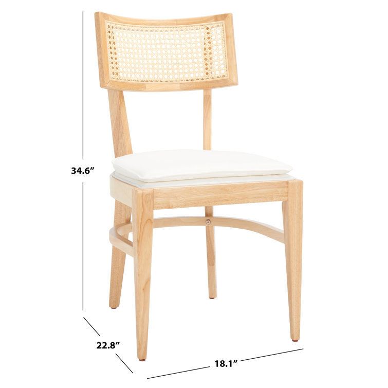 Natural Rubberwood and Cane Side Chair with White Upholstery
