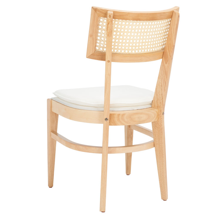 Natural Rubberwood and Cane Side Chair with White Upholstery