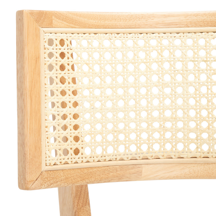 Natural Rubberwood and Cane Side Chair with White Upholstery