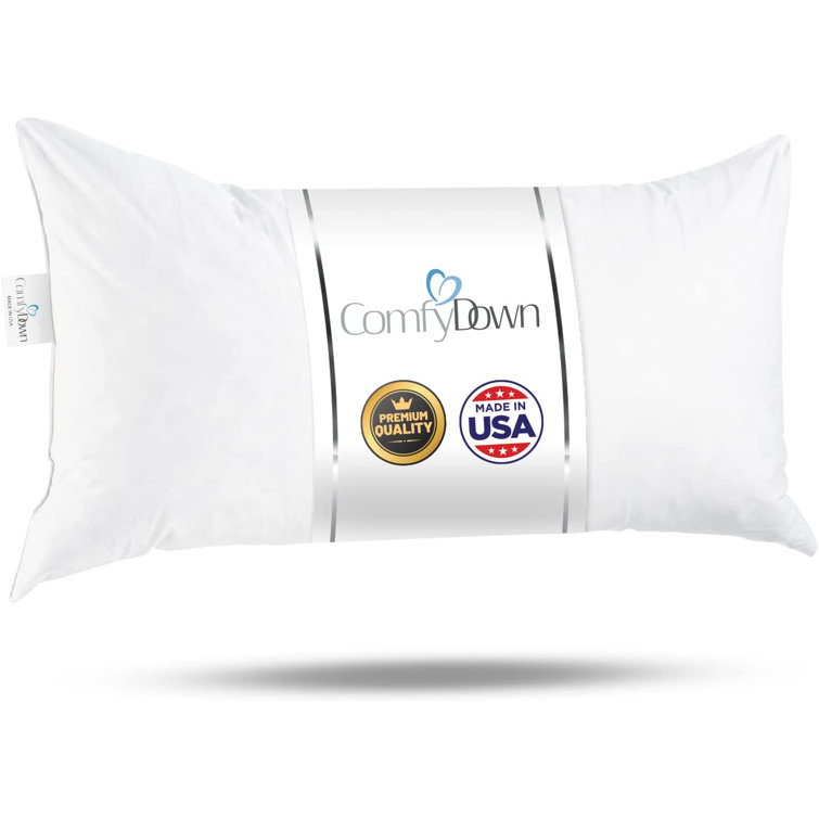 ComfyDown 12" x 26" White Cotton Feather Down Pillow Insert