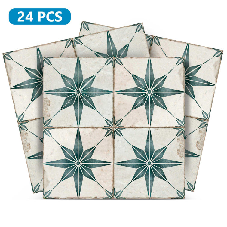 Green and White Vinyl Peel and Stick Mosaic Wall Tiles