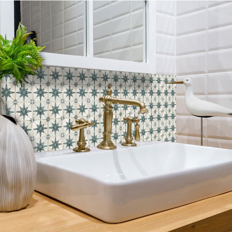 Green and White Vinyl Peel and Stick Mosaic Wall Tiles