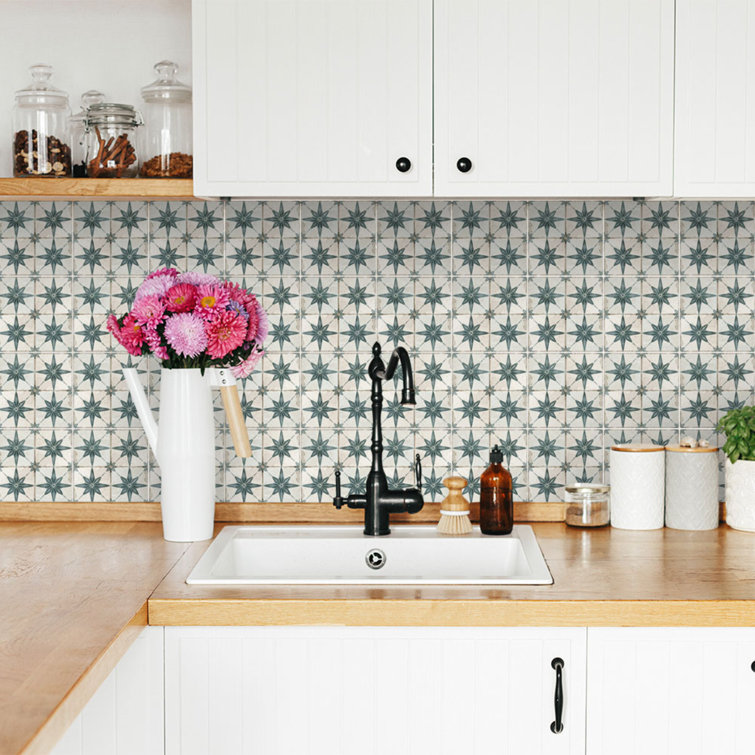 Green and White Vinyl Peel and Stick Mosaic Wall Tiles