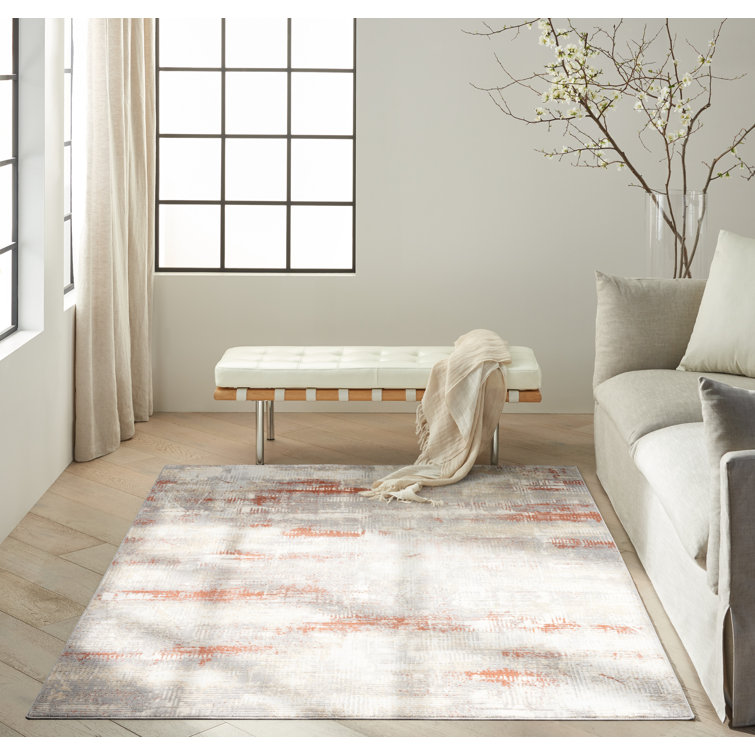 Ivory Multi Abstract Wool-Blend 8' x 10' Easy-Care Area Rug