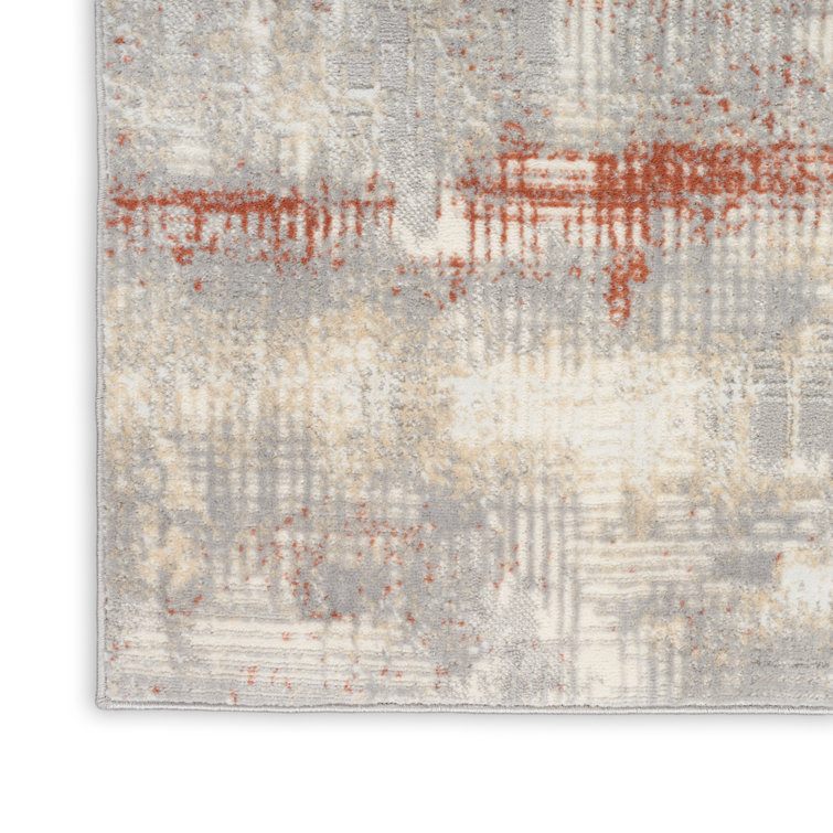 Ivory Multi Abstract Wool-Blend 8' x 10' Easy-Care Area Rug