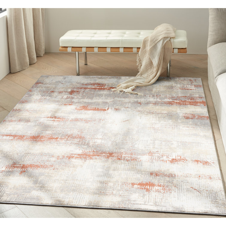 Ivory Multi Abstract Wool-Blend 8' x 10' Easy-Care Area Rug