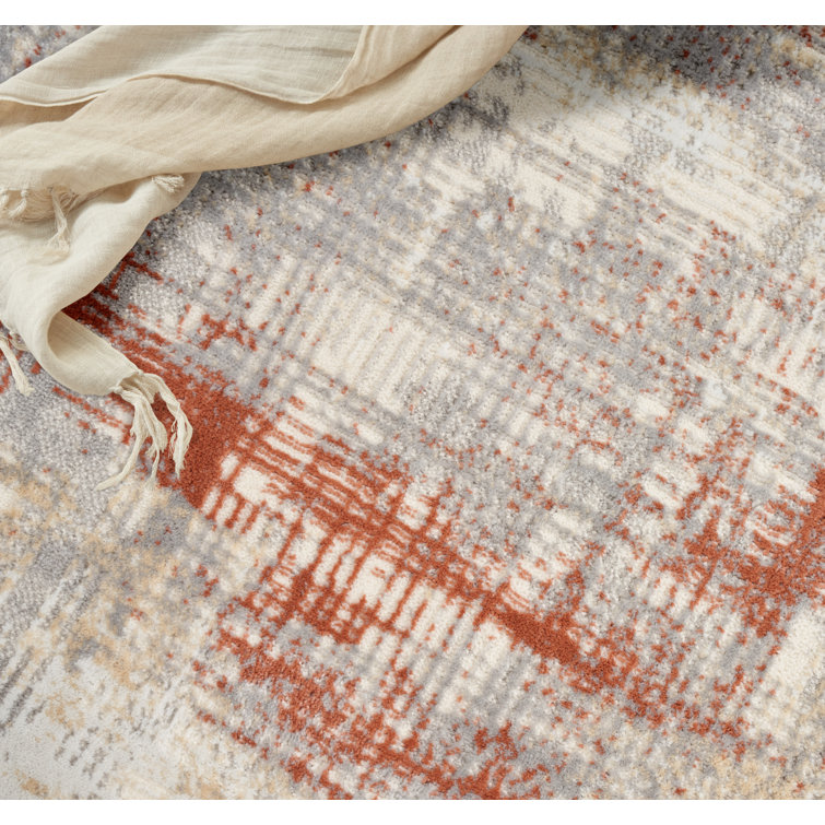 Ivory Multi Abstract Wool-Blend 8' x 10' Easy-Care Area Rug