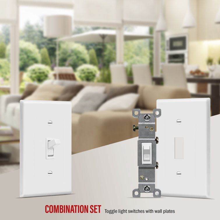 White 15-Amp Single Pole Toggle Light Switch with Wall Plate