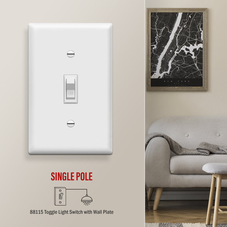 White 15-Amp Single Pole Toggle Light Switch with Wall Plate