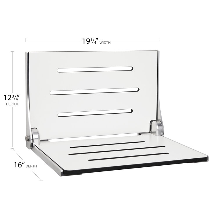White Matte Teak Folding Wall-Mounted Shower Seat