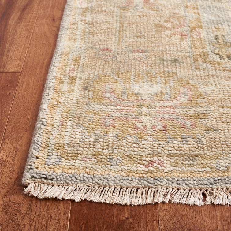 Light Blue and Sage Hand-Knotted Wool 6' x 9' Oriental Rug