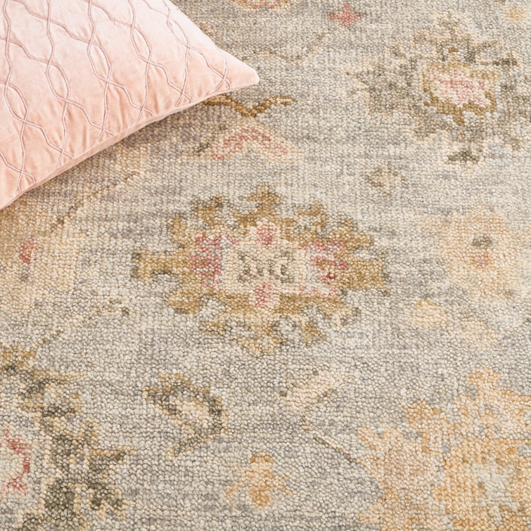 Light Blue and Sage Hand-Knotted Wool 6' x 9' Oriental Rug