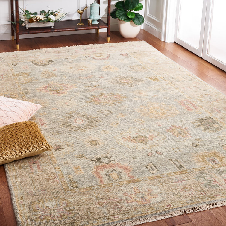 Light Blue and Sage Hand-Knotted Wool 8' x 10' Area Rug