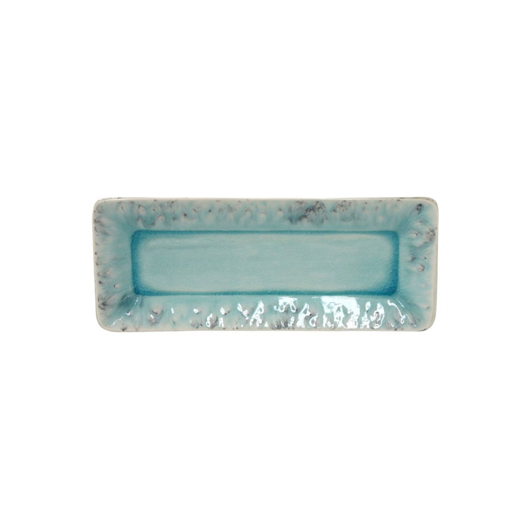 Madeira Blue Ceramic Rectangular Tray with Crackled Surface