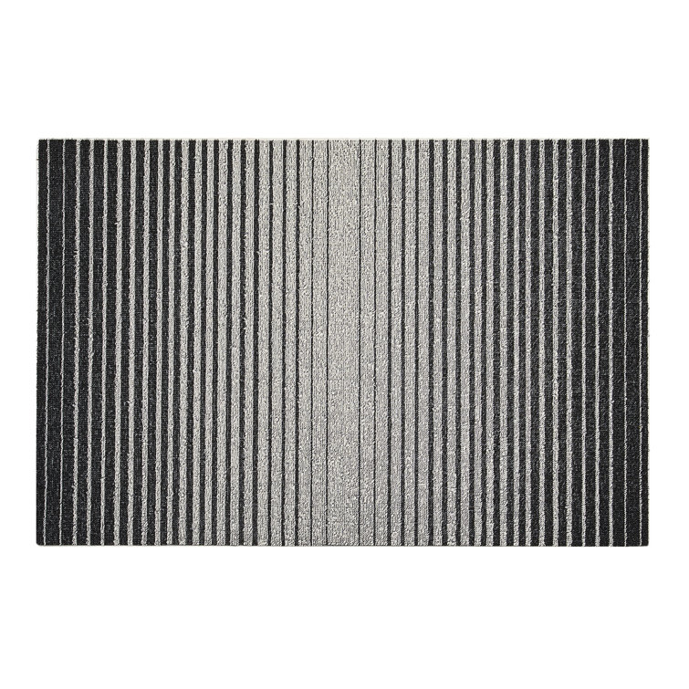 Dynamic Serene Black and White Stripe Tufted Shag Runner 2' x 6'