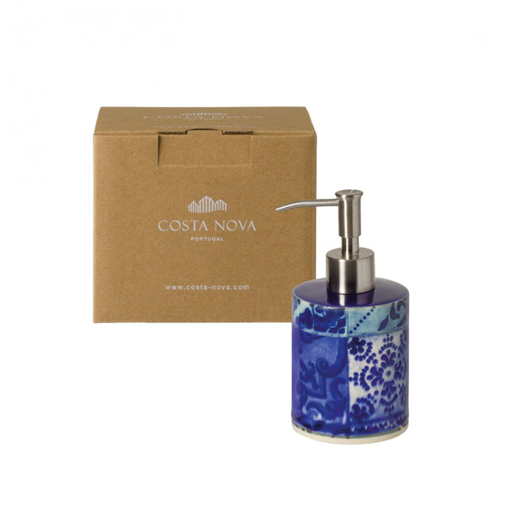 Costa Nova Blue Ceramic Soap and Lotion Dispenser with Stainless Steel Pump