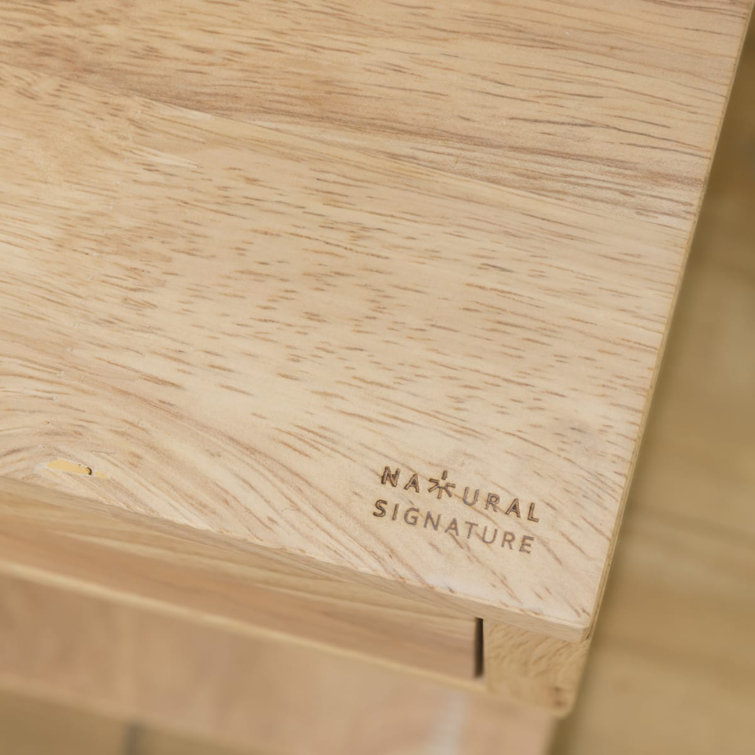 Natural Rubberwood Scandinavian 1-Drawer Nightstand