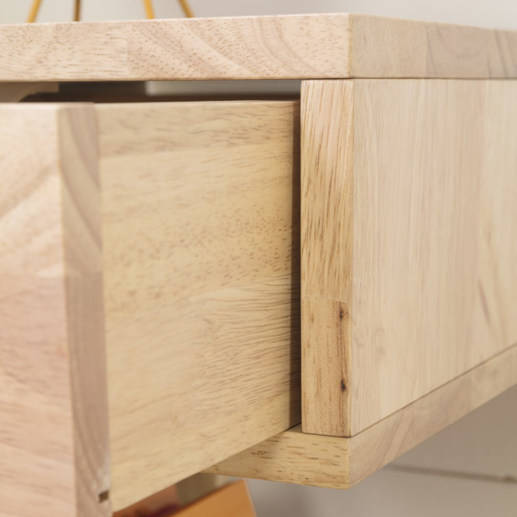 Natural Rubberwood Scandinavian 1-Drawer Nightstand