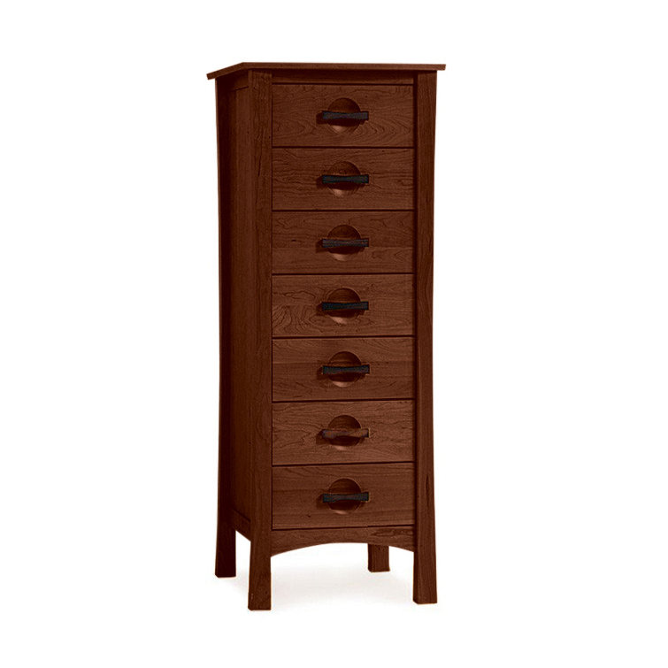 Cognac Cherry Tall Vertical 7-Drawer Wood Dresser