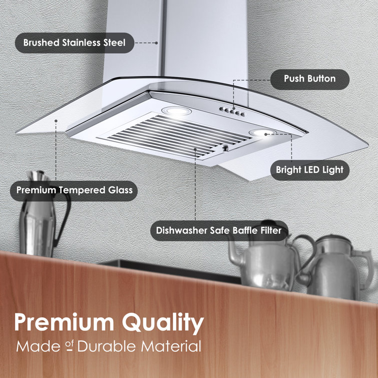 30'' Stainless Steel Convertible Wall Mounted Range Hood with Glass Canopy