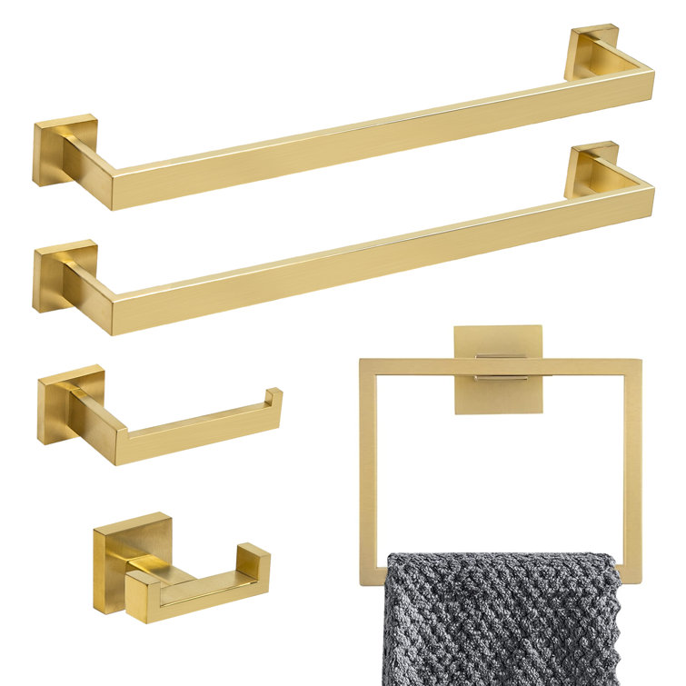 Brushed Gold 5-Piece Stainless Steel Bathroom Hardware Set